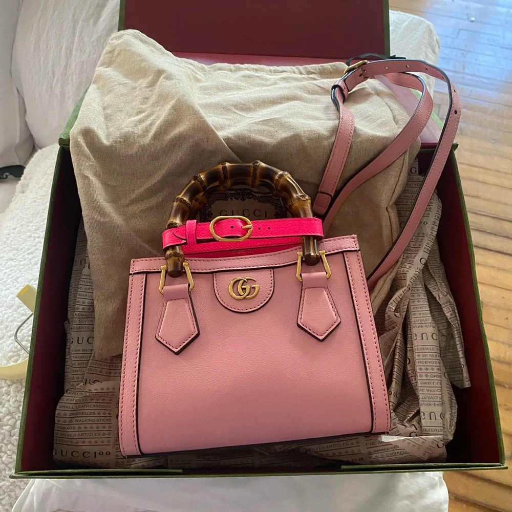 NEW GUCCI DIANA BAMBOO TOTE WITH REMOVABLE STRAPS PINK RETAIL $2750 - Picture 1 of 6